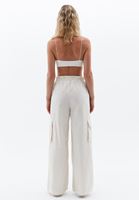 Women Cream Wide Leg Pants with Gather Detail