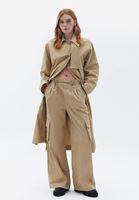 Women Green Wide Leg Pants with Gather Detail