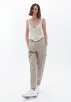 Women Beige Carrot Fit Cargo Pants