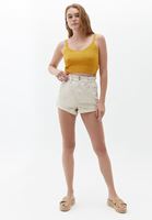 Women Beige Mini Shorts with Waist Detail