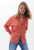 Women Orange Oversize Shirt with Pocket