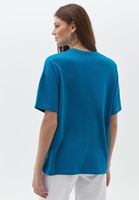 Bayan Mavi Oversize Baskılı Tişört