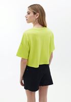 Women Green Cotton Crop Tshirt with Neckline Detail