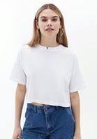 Women White Cotton Crop Tshirt with Neckline Detail