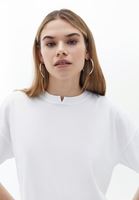 Women White Cotton Crop Tshirt with Neckline Detail