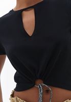 Women Black Crop Tshirt with Cut Out Detail