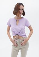 Bayan Lila Cut-Out Detaylı Crop Tişört