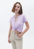 Bayan Lila Cut-Out Detaylı Crop Tişört