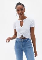 Women White Crop Tshirt with Cut Out Detail