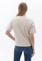 Bayan Bej Sıfır Yaka Loose-Fit Tişört