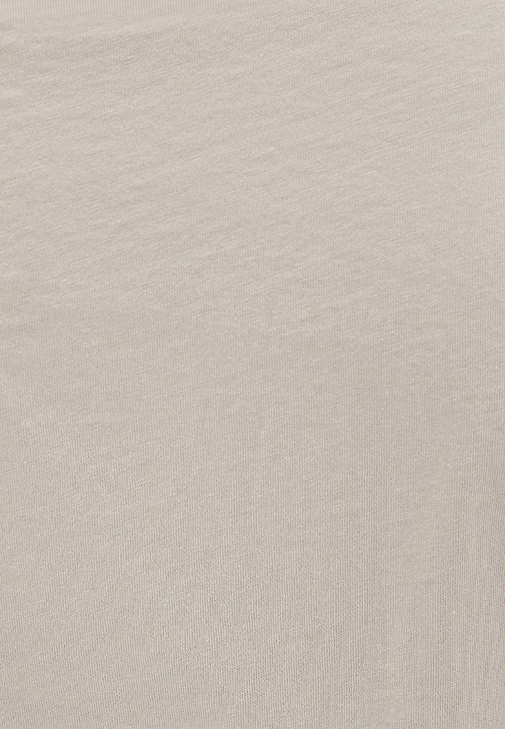 Women Beige Crew Neck Loose Fit Tshirt