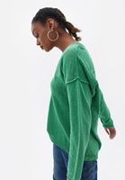 Women Green Cotton Loose Fit Sweater