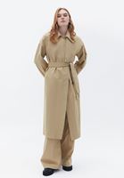 Women Green Loose Fit Trechcoat with Belt