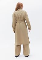 Women Green Loose Fit Trechcoat with Belt