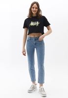 Women Black Printed Crop Cut Tshirt