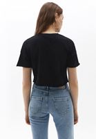 Women Black Printed Crop Cut Tshirt