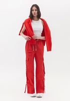 Women Red Mid Rise Straight Fit Cargo Pants