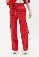 Women Red Mid Rise Straight Fit Cargo Pants