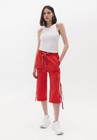 Women Red Mid Rise Straight Fit Cargo Pants