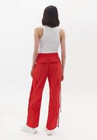 Women Red Mid Rise Straight Fit Cargo Pants