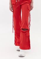 Women Red Mid Rise Straight Fit Cargo Pants