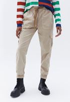 Women Beige Elasticated waistband cargo jogger pants