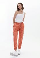 Women Orange Elasticated waistband cargo jogger pants