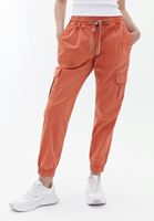 Women Orange Elasticated waistband cargo jogger pants