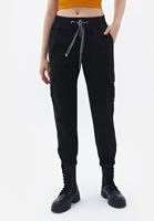 Women Black Elasticated waistband cargo jogger pants