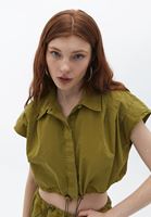 Women Green Loose Fit Crop Shirt