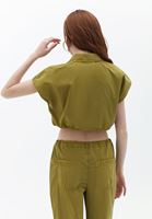 Women Green Loose Fit Crop Shirt