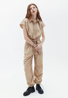 Women Beige Loose Fit Crop Shirt