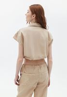 Women Beige Loose Fit Crop Shirt