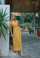 Women Yellow Maxi Dress with Cut Out Detail