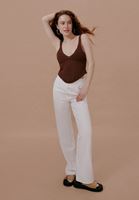 Women White Cotton High Rise Pants