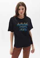 Women Black Cotton Printed Tshirt