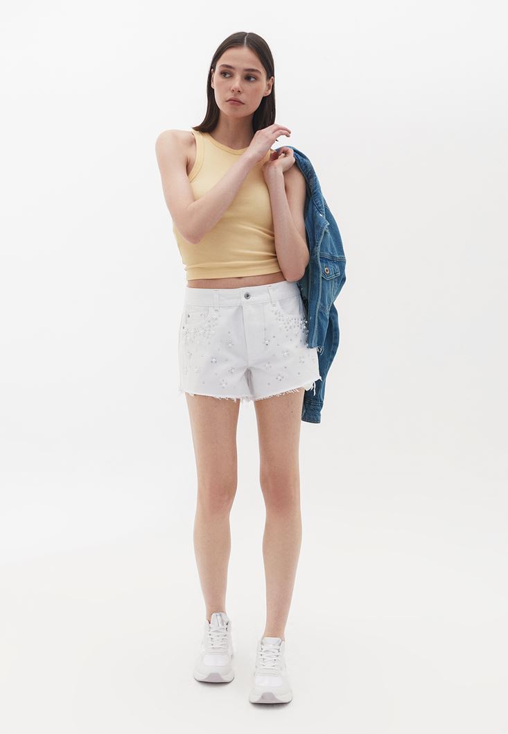 Women White Mid Rise Mini Shorts