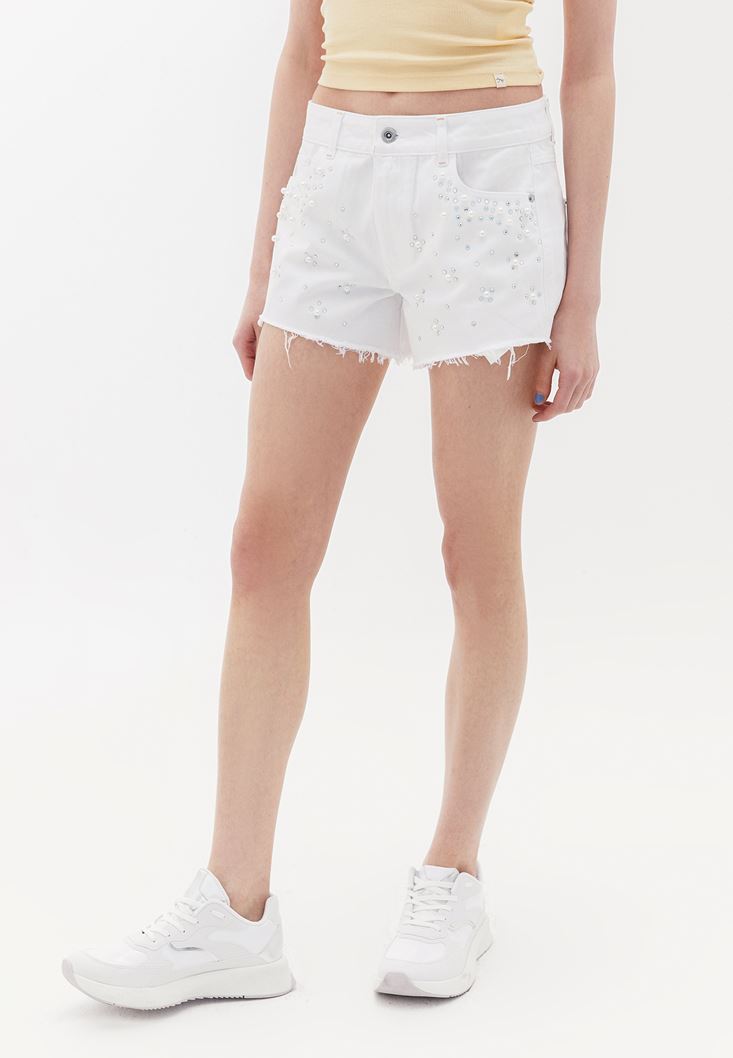 Women White Mid Rise Mini Shorts