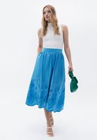 Women Blue Midi Brode Skirt