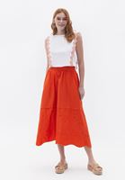 Women Orange Midi Brode Skirt