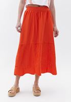 Women Orange Midi Brode Skirt