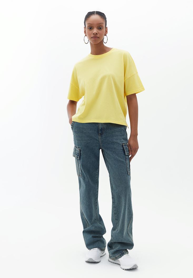 Women Yellow Cotton Oversize Tshirt