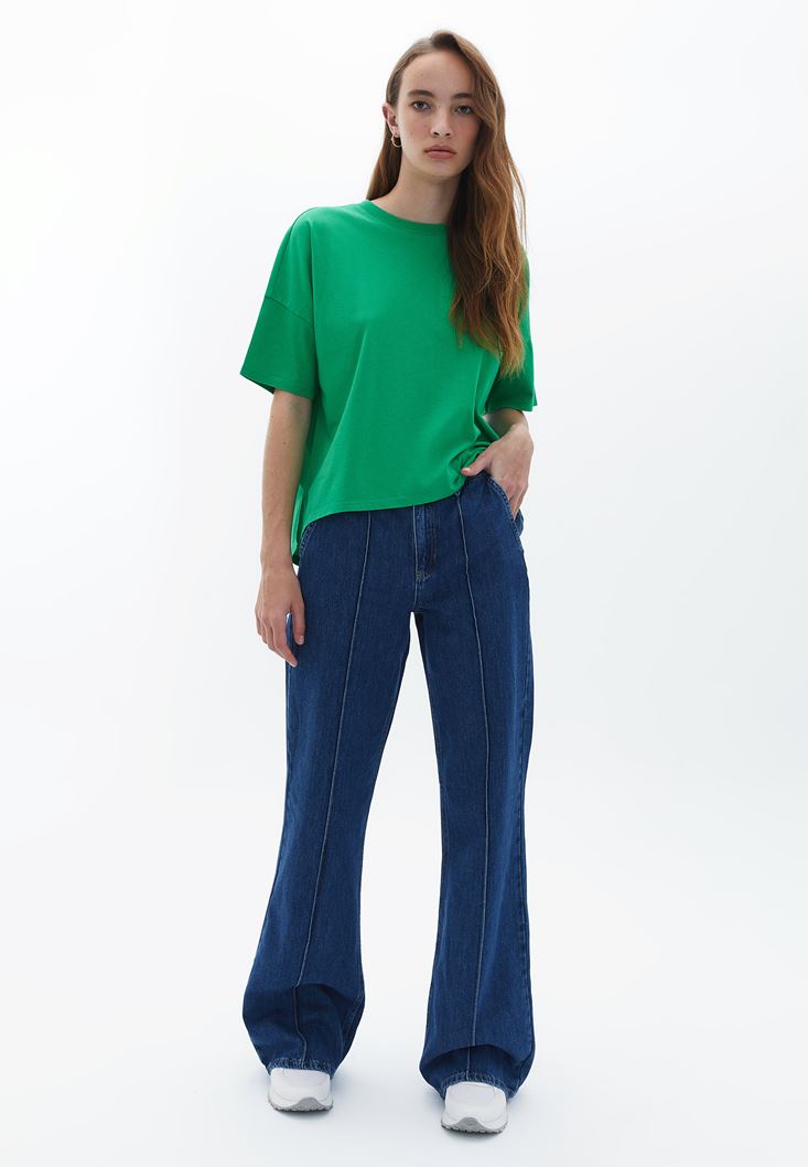 Women Green Cotton Oversize Tshirt