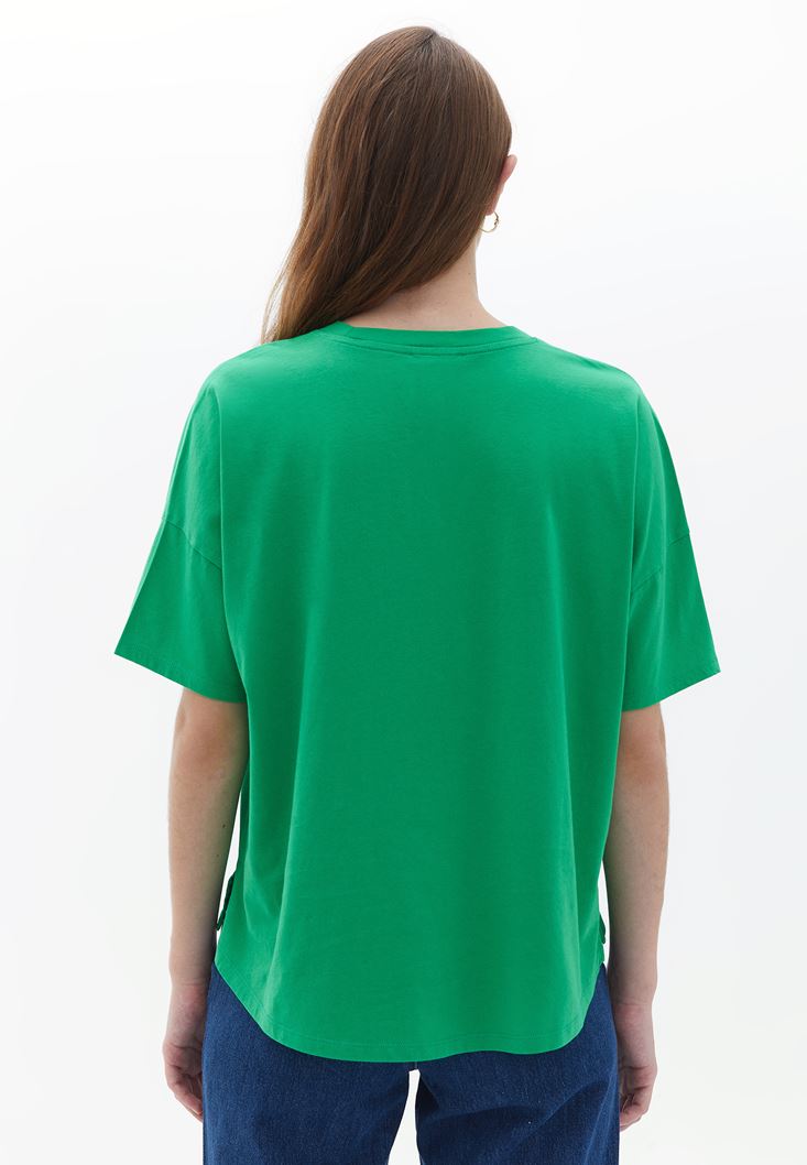 Women Green Cotton Oversize Tshirt