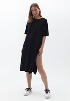 Women Black Cotton Maxi Tshirt