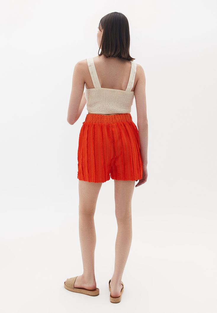 Women Orange Ultra High Rise Brode Shorts