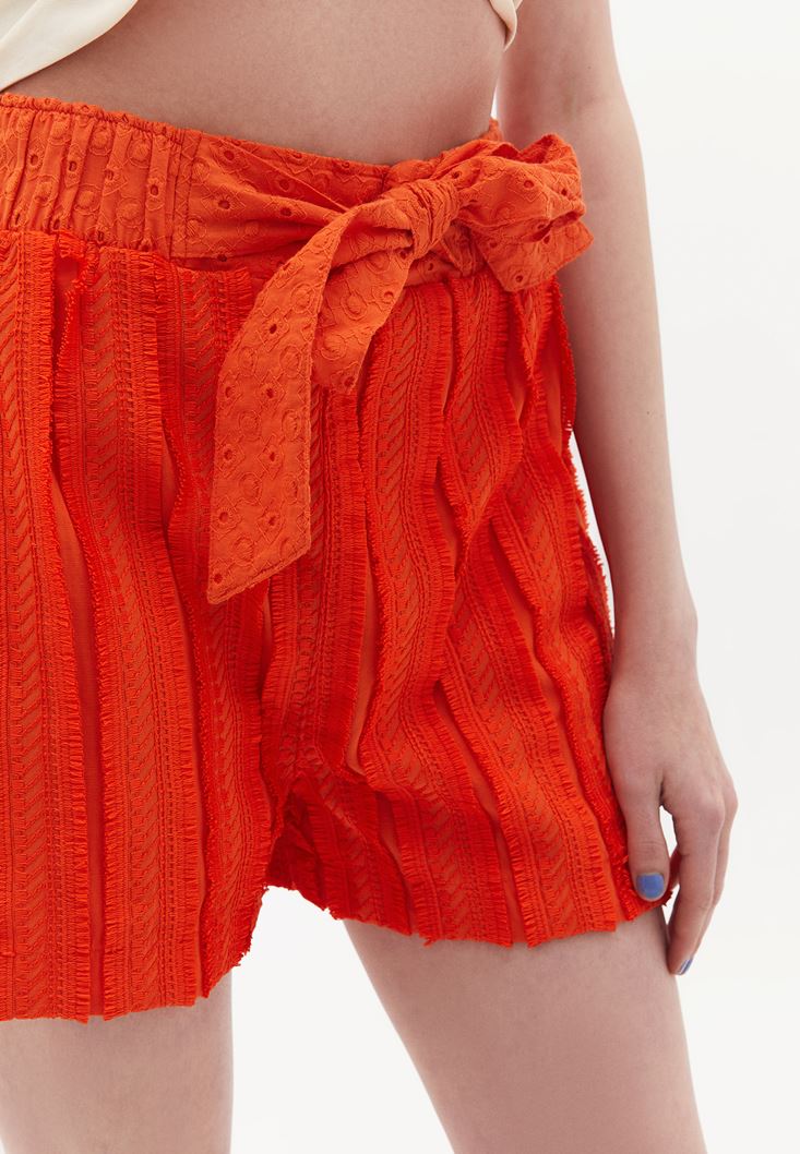 Women Orange Ultra High Rise Brode Shorts