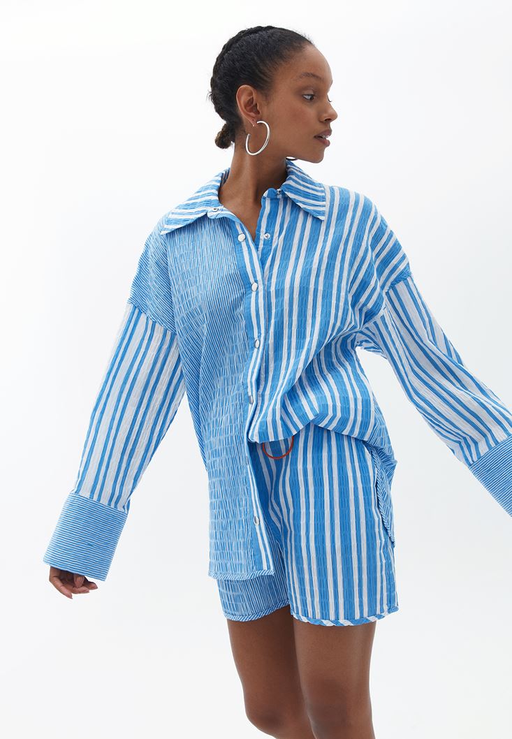 Women Mixed Oversize Striped Shirt