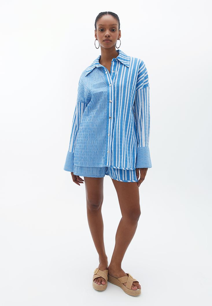 Women Mixed Oversize Striped Shirt