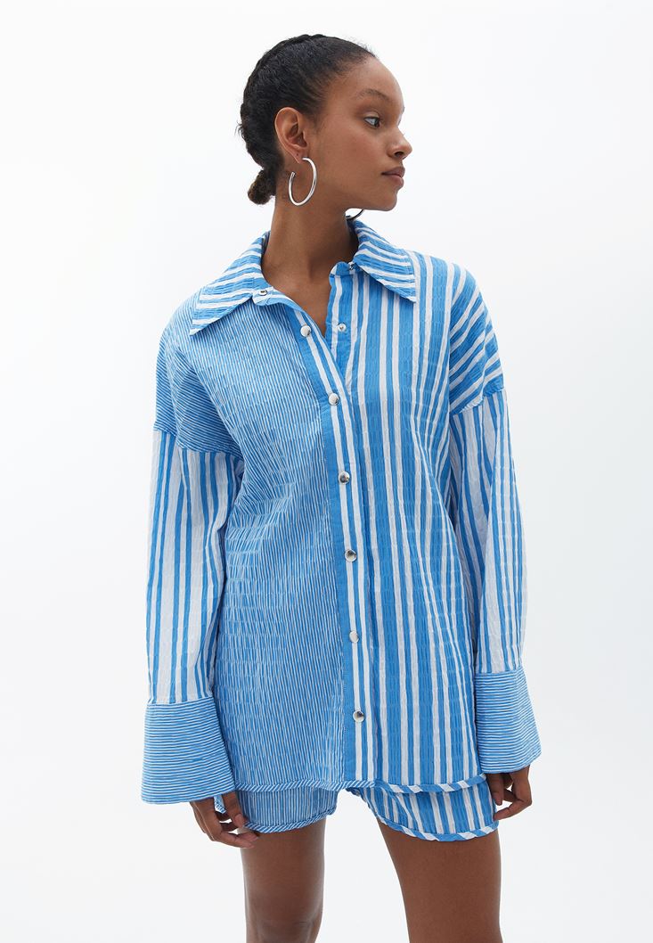 Women Mixed Oversize Striped Shirt